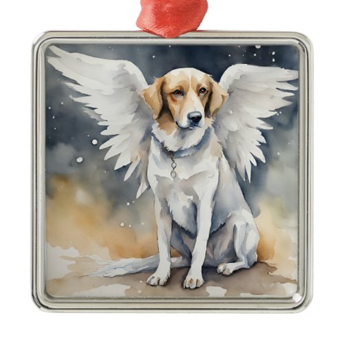 Angel Dog Watercolor  Metal Ornament