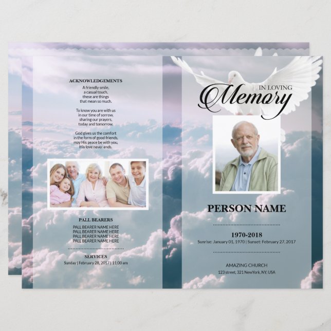 Angel dove Funeral Template (Front/Back)