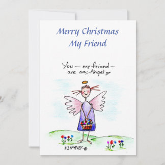 Angel Drawing Purple Blue Green "You My Friend"  H Holiday Card