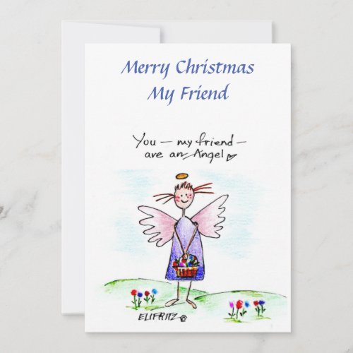 Angel Drawing Purple Blue Green You My Friend  H Holiday Card