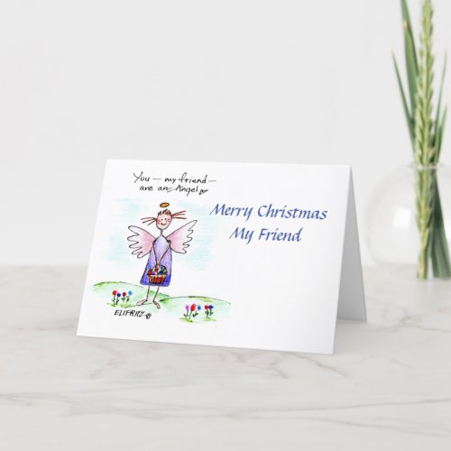 Angel Drawing Purple Blue Green You My Friend  Holiday Card