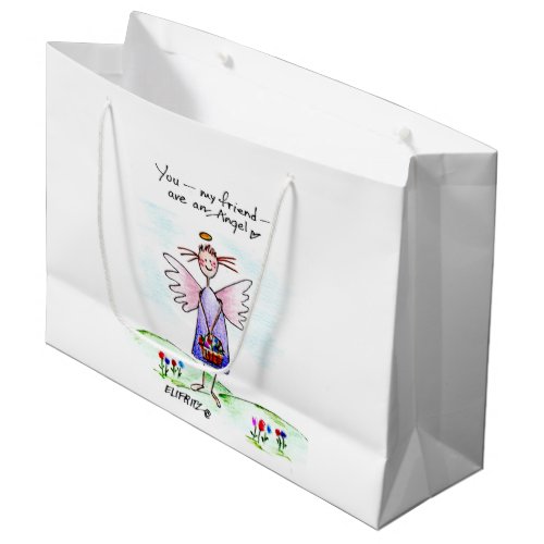 Angel Drawing Purple Blue Green You My Friend  Large Gift Bag