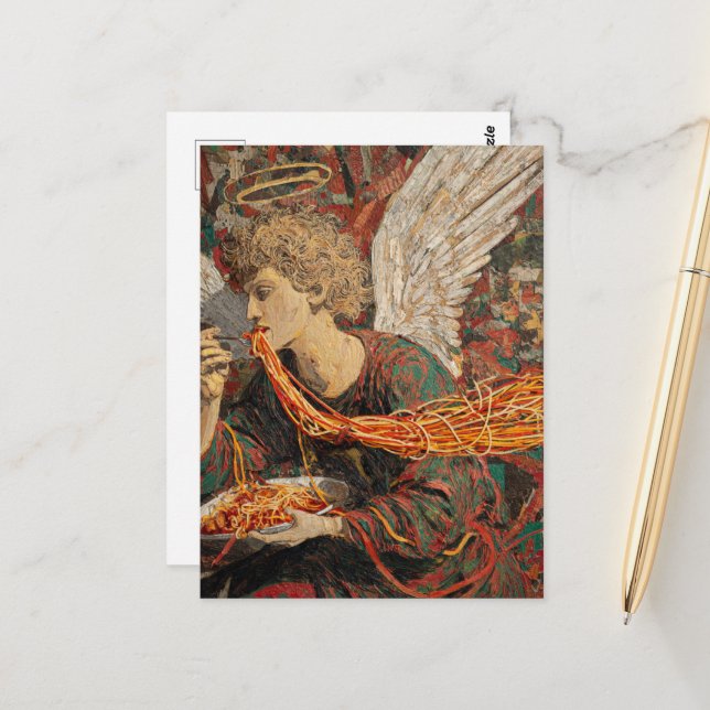 Angel Eating Spaghetti Postcard (Front/Back In Situ)