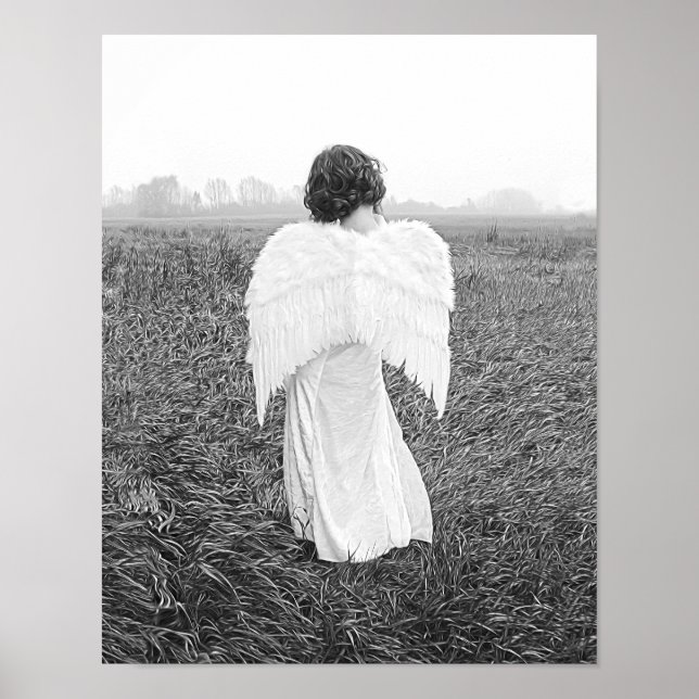 Angel Elegant Black And White Photo Art Poster (Front)