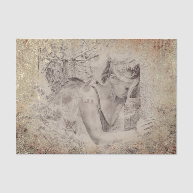 Angel Elegant Boho Floral Antique Sepia Texture Tissue Paper (Front)