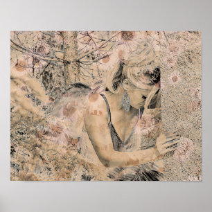 Angel Elegant Boho Sepia Floral Antique Old Poster