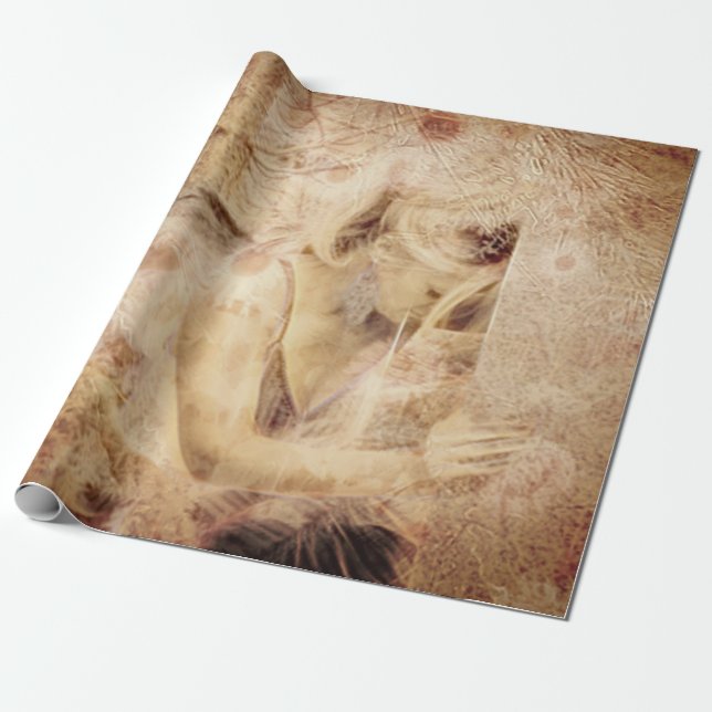 Angel Elegant Glowing Brown Sepia Floral Antique Wrapping Paper (Unrolled)