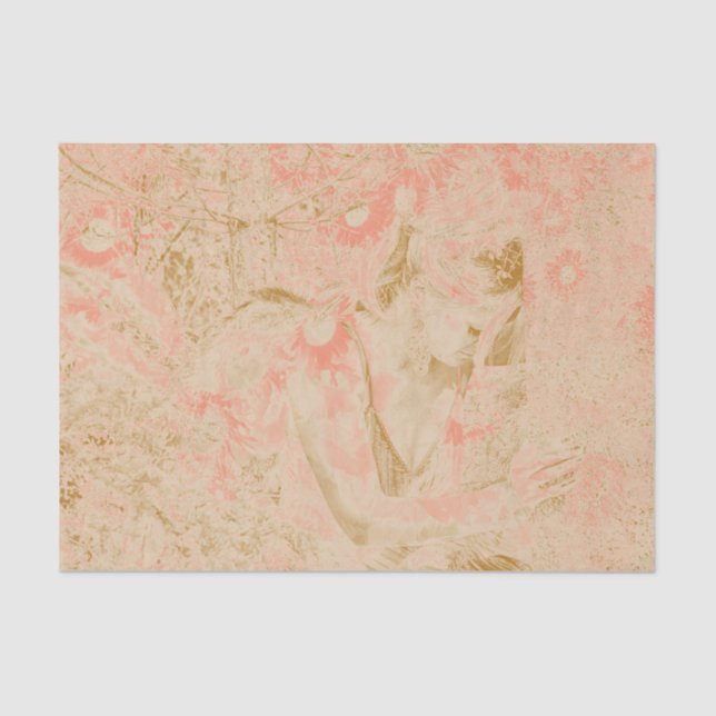 Angel Elegant Heavenly Sepia Pink Floral Antique Tissue Paper (Front)