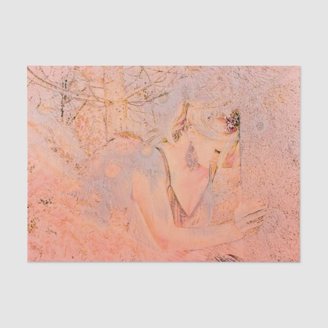 Angel Elegant Rose Gold Peach Floral Antique Tissue Paper (Front)