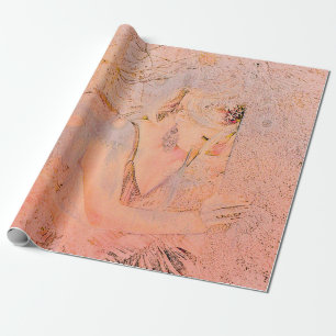 Angel Elegant Rose Gold Peach Floral Antique Wrapping Paper