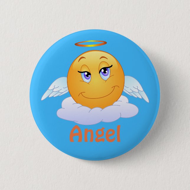 Angel Emoji Emoticon Cartoon Face Button (Front)