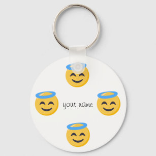 Angel Emoji Face  and '' Your Name Here " Keychain