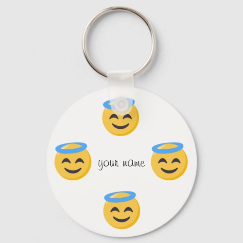 Angel Emoji Face  and  Your Name Here  Keychain