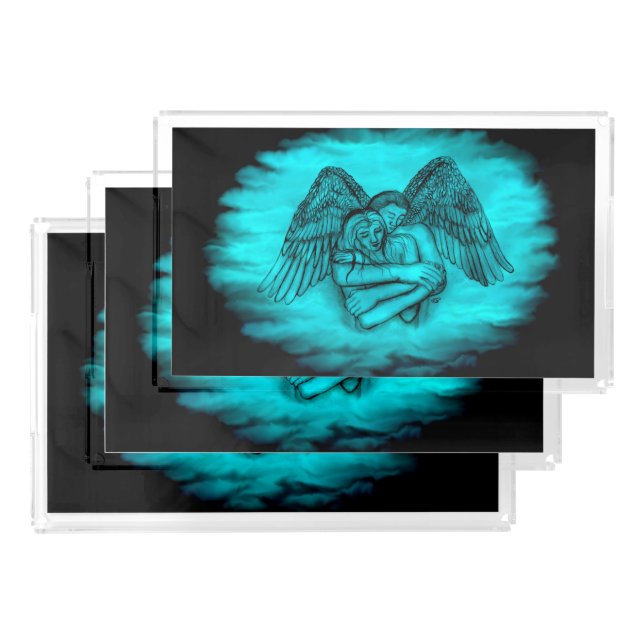 Angel Eros in Love , black and green design Acrylic Tray (Set)