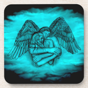 Angel Eros in Love , black and green design Beverage Coaster