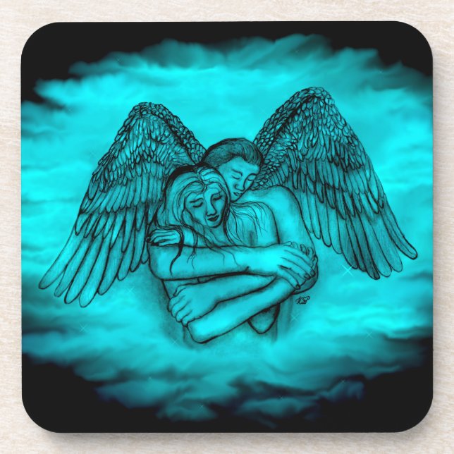 Angel Eros in Love , black and green design Beverage Coaster (Front)