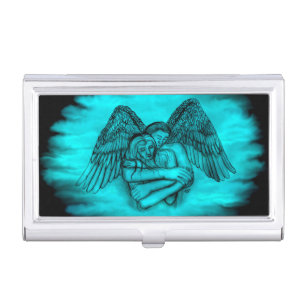 Angel Eros in Love , black and green design Business Card Case