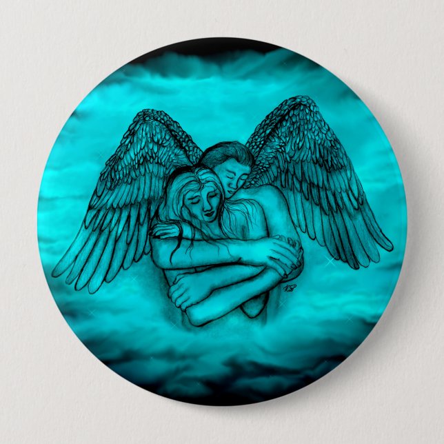 Angel Eros in Love , black and green design Button (Front)