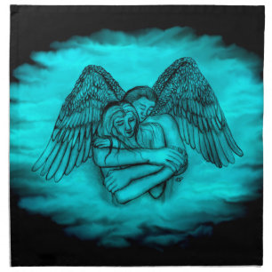 Angel Eros in Love , black and green design Cloth Napkin