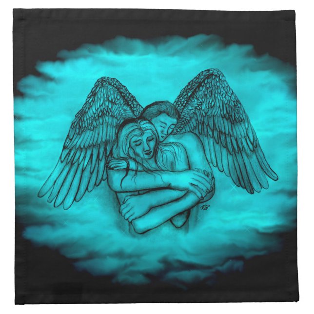 Angel Eros in Love , black and green design Cloth Napkin (Front)