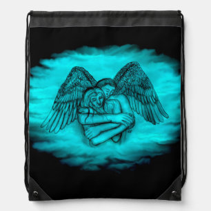 Angel Eros in Love , black and green design Drawstring Bag