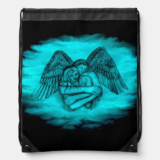 Angel Eros in Love , black and green design Drawstring Bag (Front)