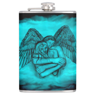 Angel Eros in Love , black and green design Flask