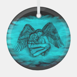 Angel Eros in Love , black and green design Glass Ornament
