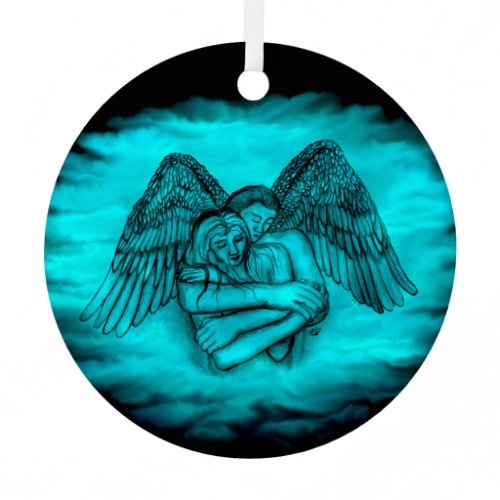 Angel Eros in Love , black and green design Metal Ornament