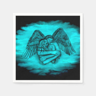 Angel Eros in Love , black and green design Napkins