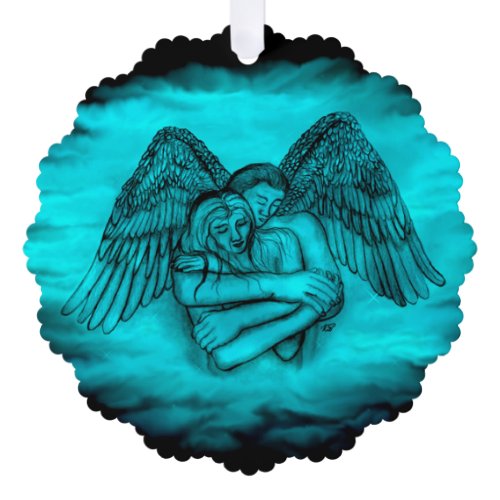 Angel Eros in Love , black and green design Ornament Card