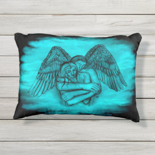 Angel Eros in Love , black and green design Outdoor Pillow