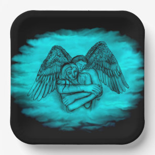 Angel Eros in Love , black and green design Paper Plates