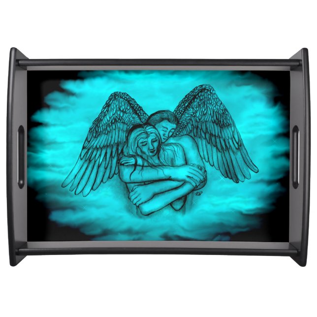 Angel Eros in Love , black and green design Serving Tray (Front)