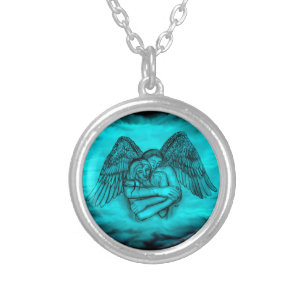 Angel Eros in Love , black and green design Silver Plated Necklace