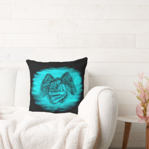 Angel Eros in Love , black and green design Throw Pillow