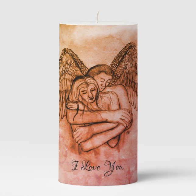 Angel Eros in Love , I Love You Pillar Candle (Front)