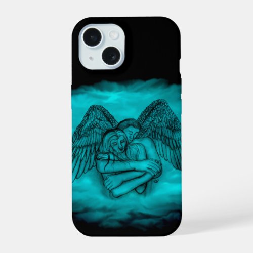 Angel Eros in Love in black and green design iPhone 15 Case