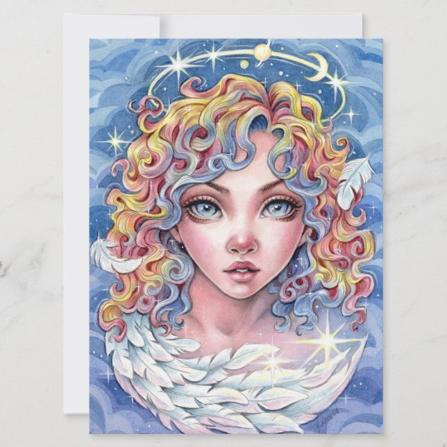 Angel Eyes Fantasy Girl Wings Stars Art Card (Front)