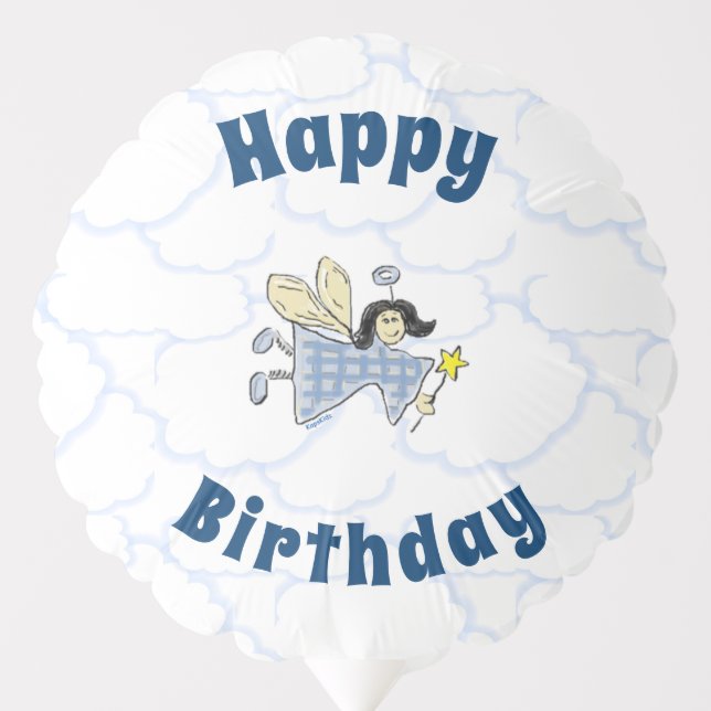 Angel Fairy Angels Fairies Blue Happy Birthday  Balloon (Front)