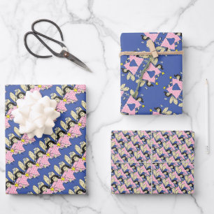 Angel Fairy Animated Digital Girl Pink Polkadots Wrapping Paper Sheets