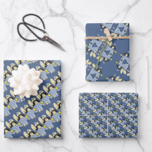 Angel Fairy Blue Check Animated Digital Art Wrapping Paper Sheets