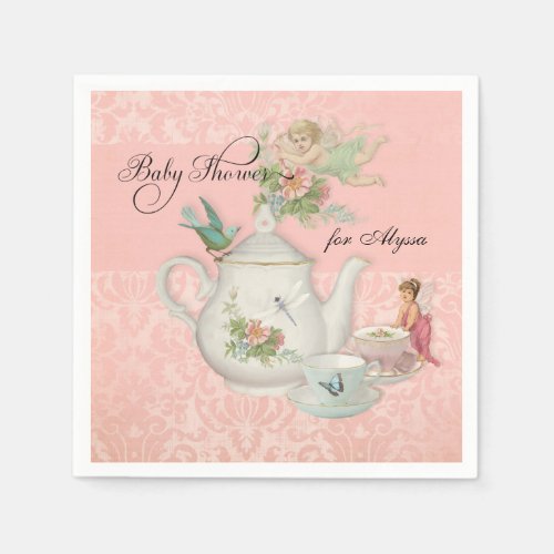 Angel Fairy Teapot Tea Cup Party Baby Shower Decor Napkins