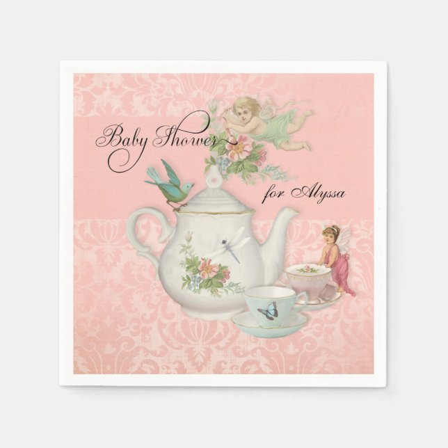 Angel Fairy Teapot Tea Cup Party Baby Shower Decor Napkins (Front)