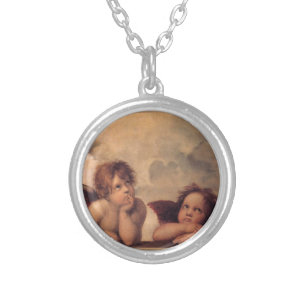 angel faith Raphael vintage old painting blessing Silver Plated Necklace
