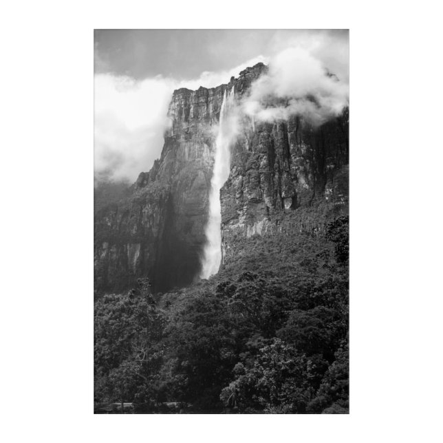 Angel Falls in Black & White Acrylic Print (Front)