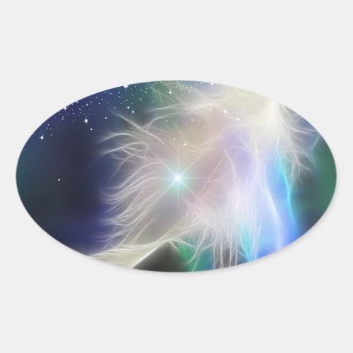 Angel Feather and Stars Oval Sticker