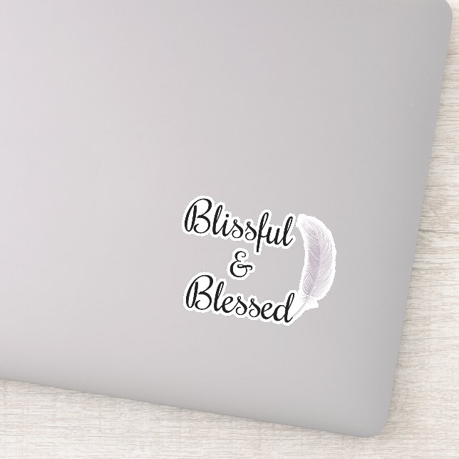 Angel Feather Blissful & Blessed Inspirational Sticker (Detail)