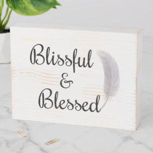 Angel Feather Blissful Blessed Wooden Box Sign