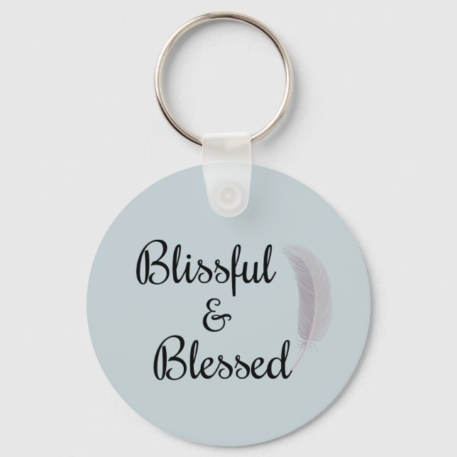 Angel Feather Blissful Blessed Zen Dusty Blue Keychain (Front)